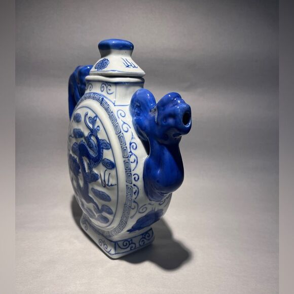 Vtg Dragon Design TeaPot Decorative White Blue Collectible Made In China - Picture 3 of 9